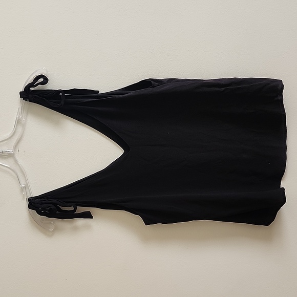 Express Black Sleeveless Top Tie Shoulders Deep V Flowy Summer Blouse - Picture 7 of 7